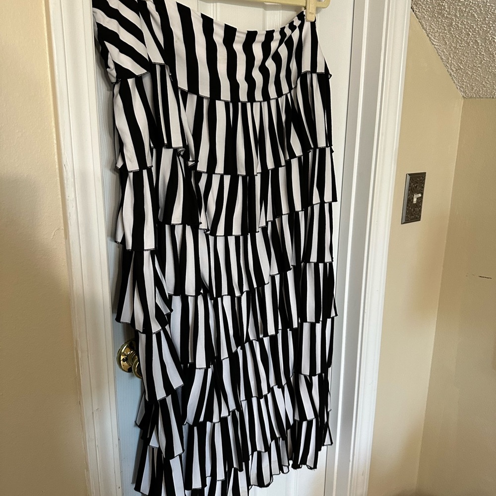 Black and White Stripe Skirt with Ruffles